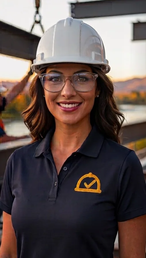Safety professional in a hard hat on a construction site
